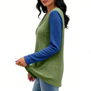 Suéter de <span class=keywords><strong>Punto</strong></span> con Botones y Cuello en V para <span class=keywords><strong>Mujer</strong></span>, Estilo Europeo Americano 2026, Color Sólido, Talla Grande, Manga Larga - Product Image 4