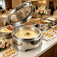 Chauffe-plat professionnel FLEY Premium 9L en acier inoxydable doré, alimenté au gaz, pour buffets, traiteurs et hôtels