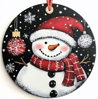 Vente en gros Décorations d'arbre de Noël Panneau suspendu en bois Disque en bois Ornements de bonhomme de neige de Noël d'hiver