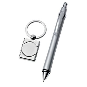 Set regalo con penna a sfera e portachiavi in metallo con finitura opaca per uomo, uso aziendale - Product Image 2