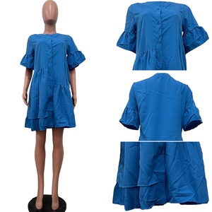 Vestidos de Verano Modernos D8584 para Mujer, Casuales, con Mangas Holgadas, Cuello Redondo, Color Sólido, Elegantes, Holgados, Tipo Camisa - Product Image 6
