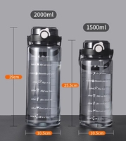 Bouteille d'eau de sport en plastique à paroi simple, portable, 1500 ml/2000 ml, avec double embout de boisson, pour le camping, utilisation extérieure écologique