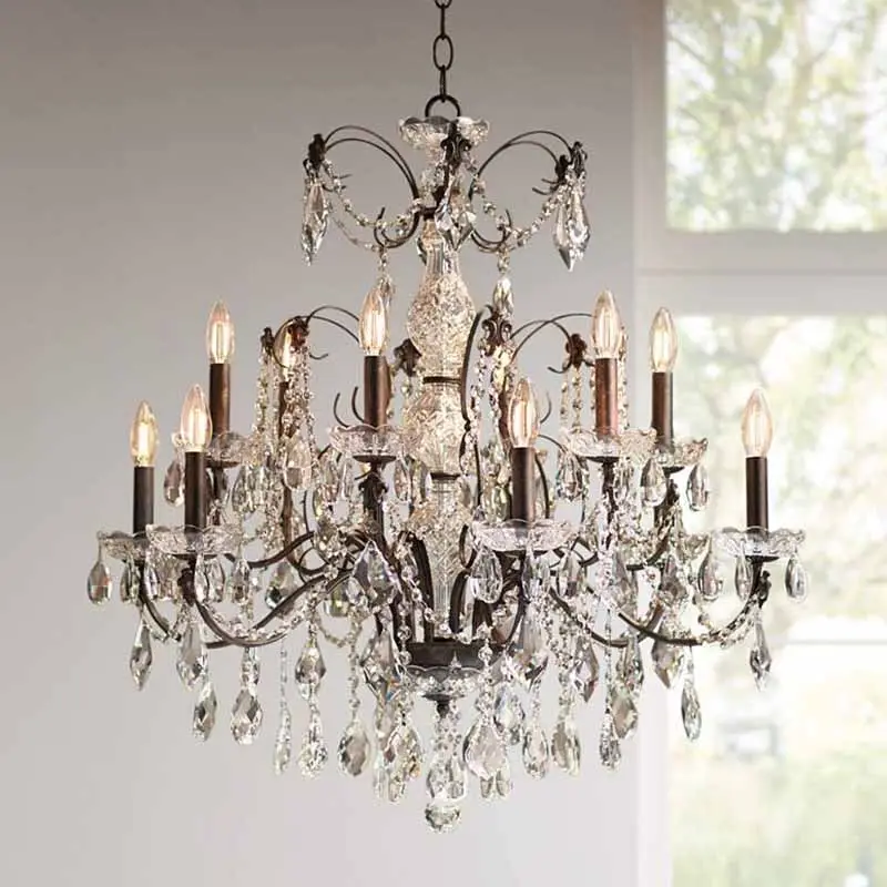 Castiçal francês para casamento, pingente de cristal luxuoso, lustre preto com decoração vintage, iluminação para teto, decoração