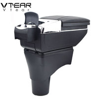 Vtear Boîte de rangement élégante en ABS et cuir PU pour accoudoir avant de voiture avec porte-gobelet USB, accessoires intérieurs pour Nissan Sunny Versa 2011-2016
