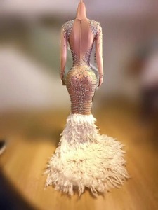 Vestido de plumas con cuello en V y pedrería para mujer, lujoso y sexy, para baile de Xinjiang, discoteca, bar, DJ, actuaciones, cantantes, bailarinas <span class=keywords><strong>Gogo</strong></span>, festivales - Product Image 2