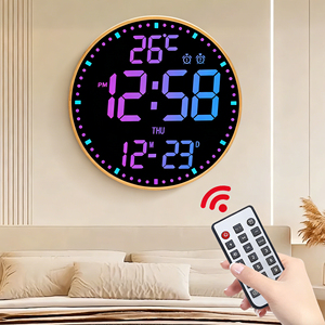 Grande horloge murale numérique LED en <span class=keywords><strong>bois</strong></span> de bambou de 12 pouces avec affichage RGB, calendrier, température électronique, télécommande, fonction snooze et réglage de la luminosité - Product Image 1