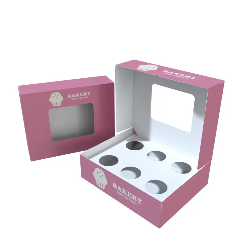 Caja de regalo para cupcakes personalizada de fábrica, caja de pastel de embalaje de papel de ventana transparente PET transparente