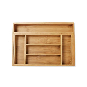 Boîte de rangement pour couverts en bois, rectangulaire, 4 compartiments, dessus ouvert, pour ustensiles de cuisine, organisation de la maison - Product Image 1