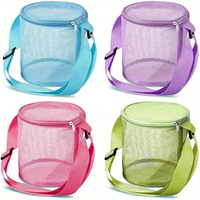 Sac de rangement en maille pour enfants, seau à sable rond, sac de rangement pour jouets de plage, sac pliable en polyester pour jouets de sable, fermeture éclair, 15x17cm