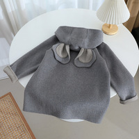 Manteau d'hiver épais pour fille avec capuche en laine double face 100% pure, oreilles de koala, vêtements d'extérieur mignons pour enfants, 100-160 cm