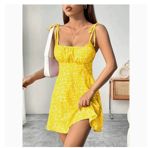 Collezione Estiva 2026: Vestito Casual da Donna Senza Colletto con Spalline, Stile Europeo-Americano, Stampa Floreale Dolce, Bestseller - Product Image 6