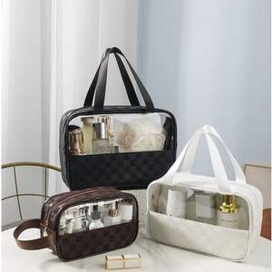 Trousse de toilette portable à motif damier, grande capacité, transparente, pour le rangement, les voyages, la chambre et la salle de bain - Product Image 4