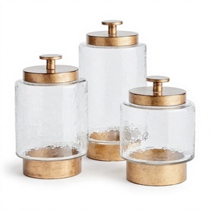 Cylinder <b>Glass</b> Metal Food Storage <b>Container</b> Marble Flip Top Lid Gold Branch Design Airtight Kitchen Jar Minimalist Style - Product Image 1