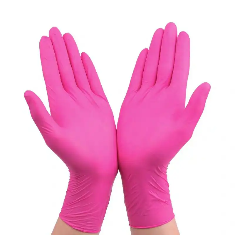 Pink Free Beauty Salon Box of 100 Black Nitrile Gloves Printed with Logo Diamond Textured Gloves Boxes Pink Nitrile