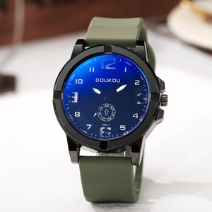 Montre ronde pour hommes, <span class=keywords><strong>grand</strong></span> cadran, chiffres arabes, montre-bracelet à Quartz, bracelet en alliage et Silicone, cadeau de Sport pour étudiants - Product Image 3