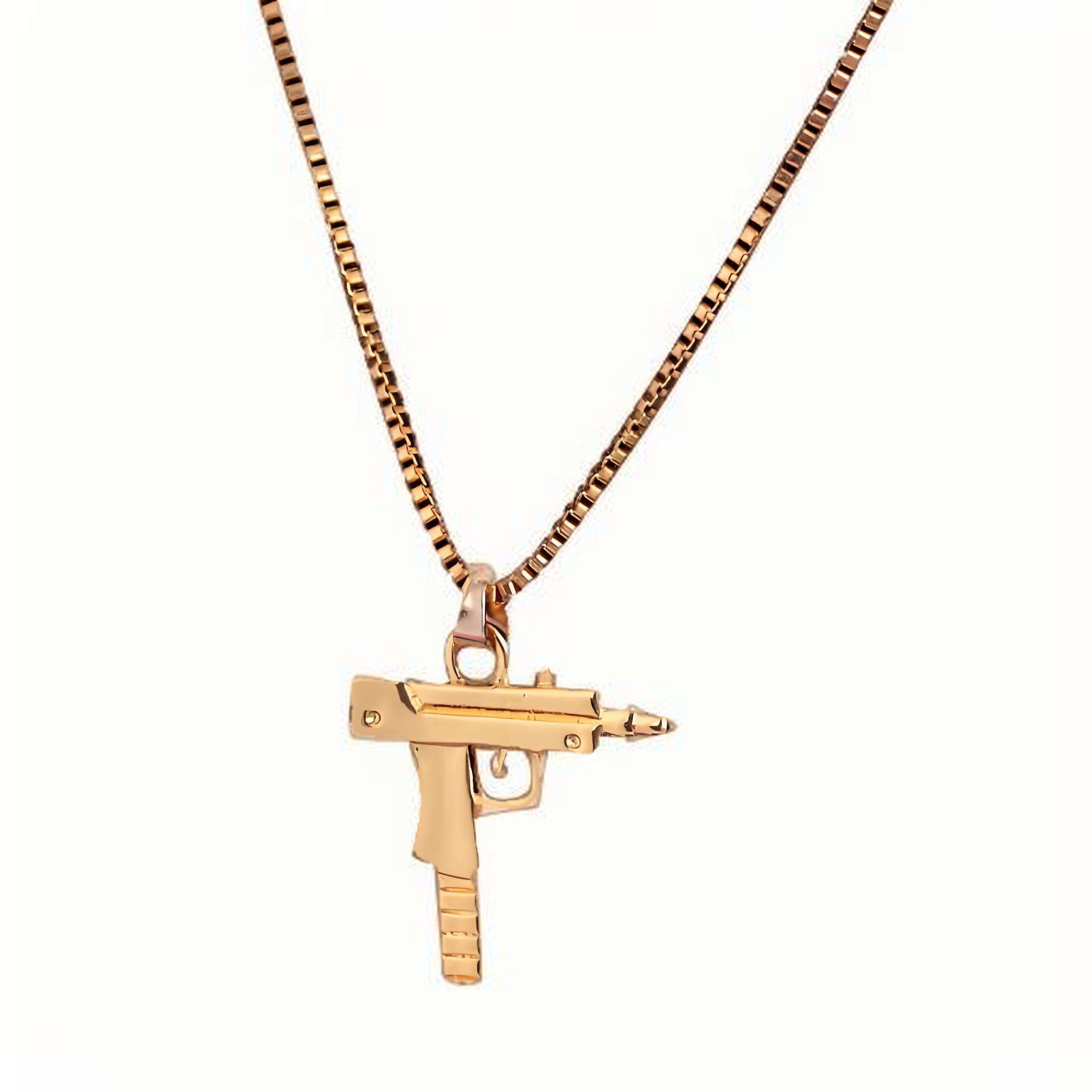 Gold Plated Uzi Necklace - Durable \u0026 Stylish Men's Jewelry, image size:2496x2496