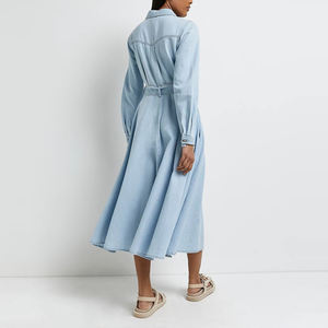 Mode Großhandel Damen Mädchen Long Jean Kleid Elegant Custom ized Langarm Denim Shirt Kleider Frauen Casual - Product Image 5