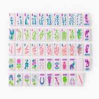 Ensemble de tuiles de mahjong américaines en acrylique à quatre couches, motif botanique pastel, œuvre d'art personnalisée pour les cadeaux en gros et les détaillants de jeux