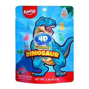 Amos bán buôn OEM trái cây Gummy kẹo khủng long hình dạng mềm Chewy Juicy kẹo mứt Điền