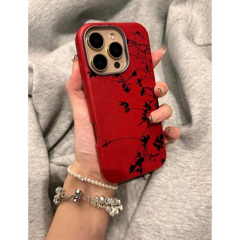 Minimalist Branch Flowers [Burgundy Faux Leather TPU]