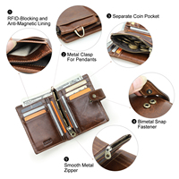 Dompet Kulit Asli Vintage Contact's untuk Pria, Kapasitas Besar dengan Kantong Koin Ber-resleting & Gantungan Kunci
