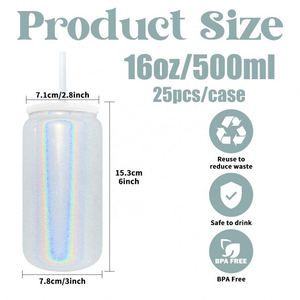 Shimmer Glitter Blank Sublimation 16oz Stainless Steel Glittering Tumbler Can Cups for Iced Coffee Pop - Product Image 2