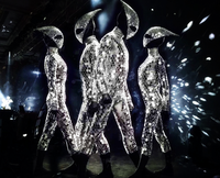 Combinaison miroir argentée scintillante, spectacle spatial, scène, costume d'extraterrestre, miroir réfléchissant, costume de danseur de cosplay en verre, costume de fête