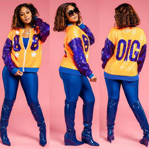 Novedad de primavera <span class=keywords><strong>2023</strong></span>, chaqueta con cremallera de lentejuelas para mujer, chaqueta Versity con cuello <span class=keywords><strong>POLO</strong></span> y letras, Chaqueta de manga larga con lentejuelas para mujer - Product Image 2