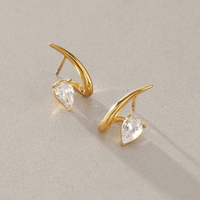 Boucles d'oreilles J&D Classic en acier inoxydable plaqué or 18 carats PVD, avec zircon cubique blanc, spirale torsadée, forme goutte d'eau
