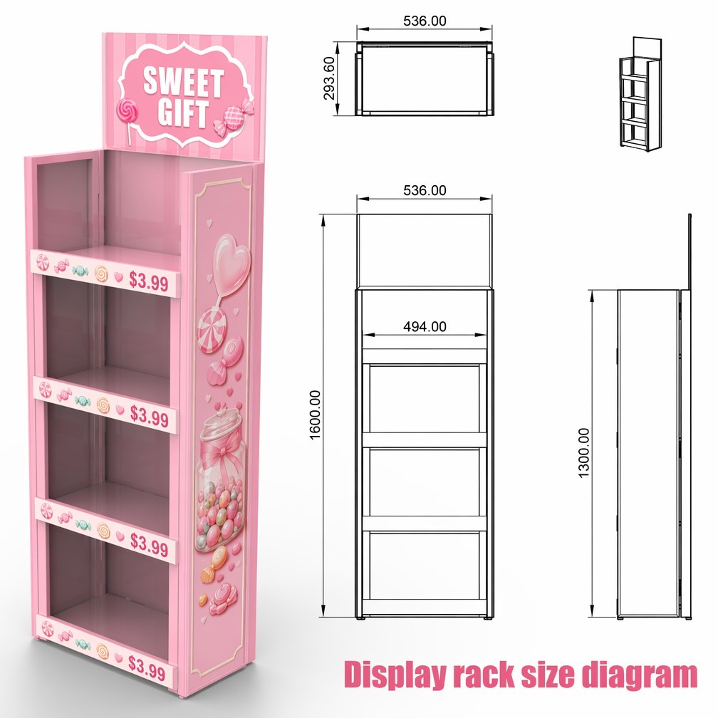 Apache Custom Candy Display Rack 4-Way 4-Tier Metal Confectionery Merchandiser Knock Down Spinning Stand for Sweet Boutique OEM — view 2