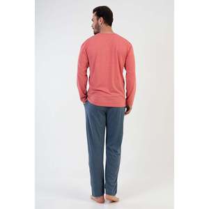 Big Size <b>Men's</b> Coral Cotton <b>Pajama</b> <b>Set</b> Knitted Long Sleeve Sleepwear Plus Size - Product Image 1