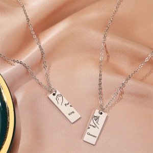 1 paire collier romantique en acier inoxydable, chaîne croisée pour Couples, roi reine promesse éternelle, cadeau de saint-valentin, pendentif bijoux - Product Image 4