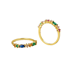 Bagues en argent sterling 925 plaquées or avec mini zircons, bijoux fins pour femmes et filles - Bijoux de mariage géométriques aux couleurs arc-en-ciel - Product Image 3