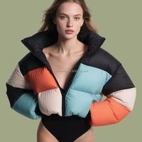 Vestes et manteaux matelassés sur mesure haut de gamme OEM ODM en duvet de canard blanc 90% pour femmes, style color block, coupe oversize courte, vêtements d'extérieur d'hiver urbains