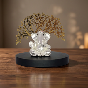 Arbre en métal doré artisanal avec statue de Ganesh assis, petite décoration religieuse pour la maison, le temple, les mariages et les événements festifs - Product Image 6
