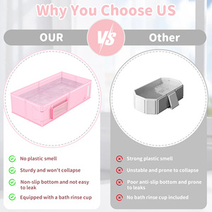 High Quality PVC Indoor <strong>Baby</strong> Folding <strong>Bathtub</strong> Large Square Type Multifunction Attached Matched Cat-themed Shower Cup 0-2 Years - Product Image 3