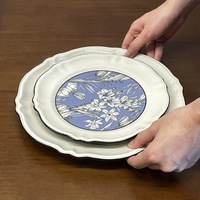 Service de table vintage en céramique de style français, luxe léger rétro - Bols, assiettes, soucoupes, compatible micro-ondes, motif végétal, vente en gros