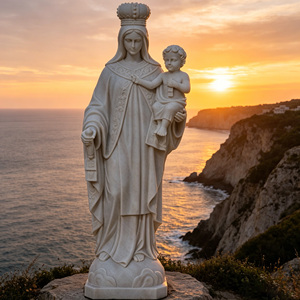 Statue de Notre-Dame du Mont Carmel en marbre blanc, sculpture de la Vierge <span class=keywords><strong>Marie</strong></span> avec l'Enfant <span class=keywords><strong>Jésus</strong></span> sculptée <span class=keywords><strong>à</strong></span> la main pour la décoration d'église - Product Image 4