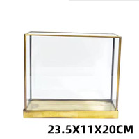 Boîte de présentation rectangulaire en laiton anti-poussière avec cadre en laiton antique boîtier cube en verre pour la décoration de la maison pour vases ou vases en verre