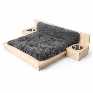 Cama para Mascotas Hecha a Mano de Madera, Casa Moderna para Perros y Gatos con Comederos Integrados, Cama de Lujo para Gatos con Almohadilla - Product Image 4