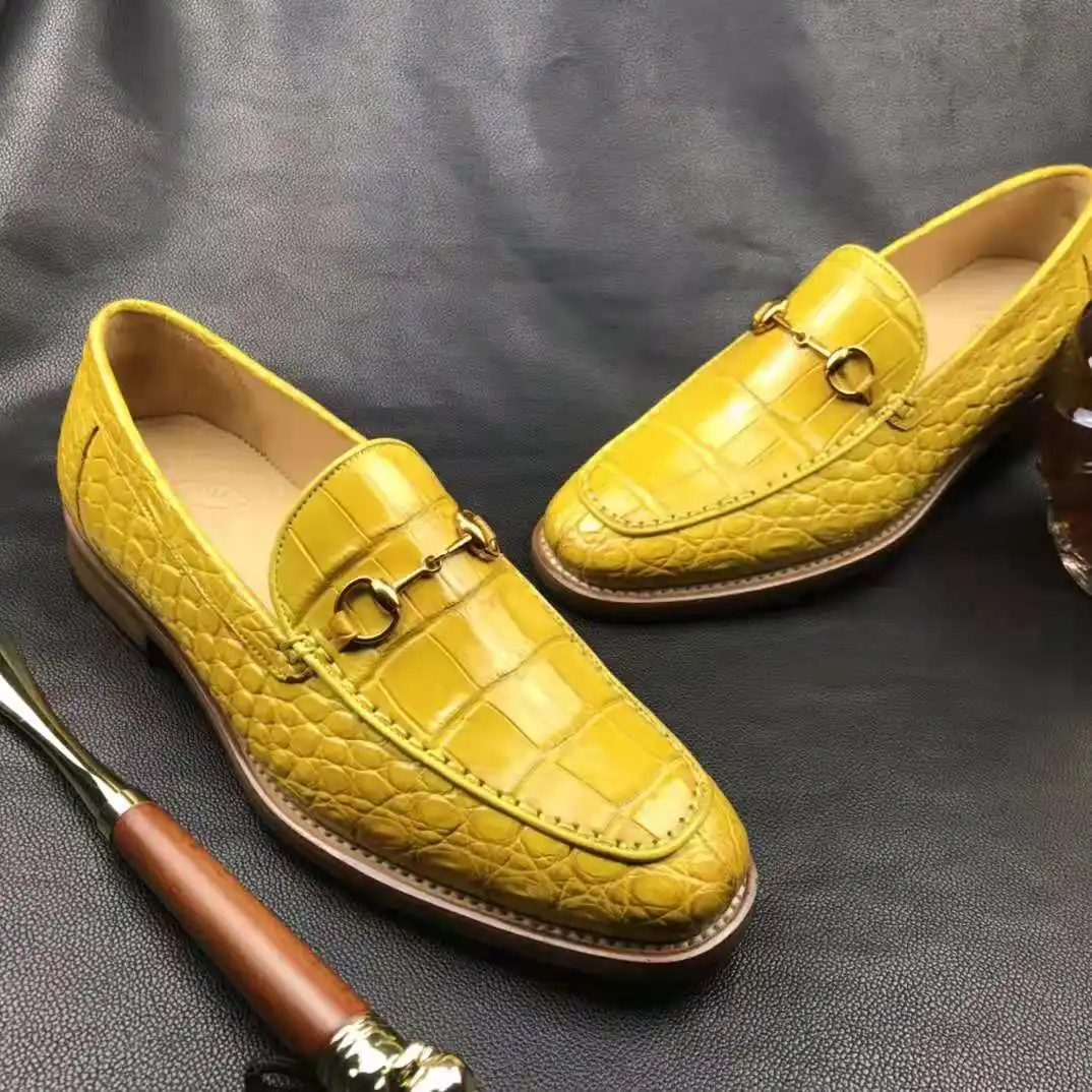 Trendy Crocodile Skin Office Shoes Leather Luxury Horse-bit Loafers Men Handmade Formal Dress Shoes