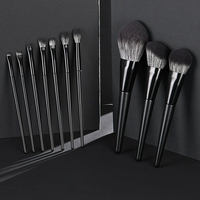 10 Pcs Noir Mat Cosmétique Pinceaux de Maquillage Vegan Synthétique Marque Privée Fond de Teint Poudre Ensemble de Pinceaux de Maquillage de Luxe avec Sac