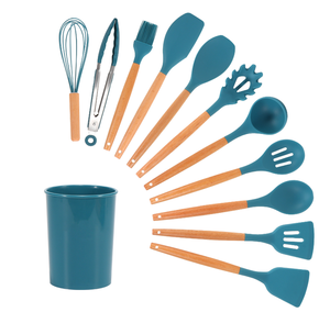 11pcs Set Kitchen Utensils Silicone Wood <b>Toaster</b> Function of Food <b>Tongs</b> - Product Image 1