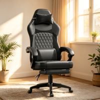 Silla Gaming de Cuero con Cojín de Muelles Ensacados, Masaje Ergonómico, Reposapiés, Altura Ajustable, Patas Cónicas y Respaldo Alto