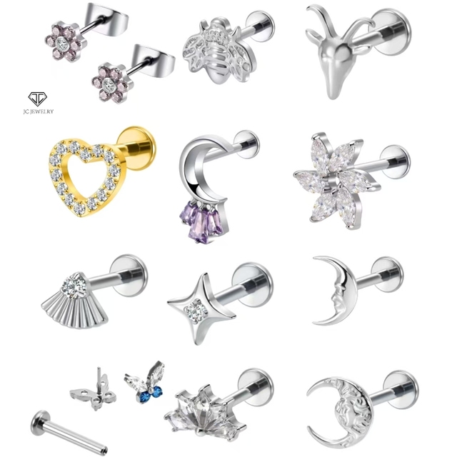 ASTM F136 Titanium Alloy Body Perforated Female Jewelry Earrings Lip Nose Push Needle Wholesale Piercing Fashion Jewelry