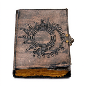 Journal relié en spirale en cuir Vedant Soleil et Lune, couverture rigide, livre des ombres vintage gaufré, cadeau - Product Image 1