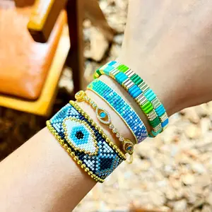 Vente en gros de bracelets en alliage de cuivre plaqué or pour fêtes bijoux tendance nouveauté bracelets Miyuki ajustables en perles sertis diamants