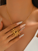 Collier JINYOU plaqué or 18 carats en acier inoxydable avec pendentif soleil géométrique tendance et perle d'eau douce pour femme