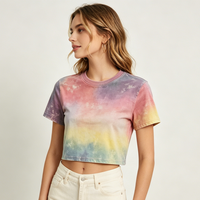 T-shirts courts tie-dye pour filles, vente en gros, personnalisables, dégradé, délavés, manches courtes, décontractés, en coton