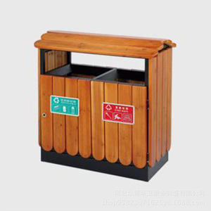 Contenedor de Basura de Acero y Madera para Exteriores, Doble Compartimento para Reciclaje, para Comunidades Residenciales, 92x36x95mm - Product Image 5